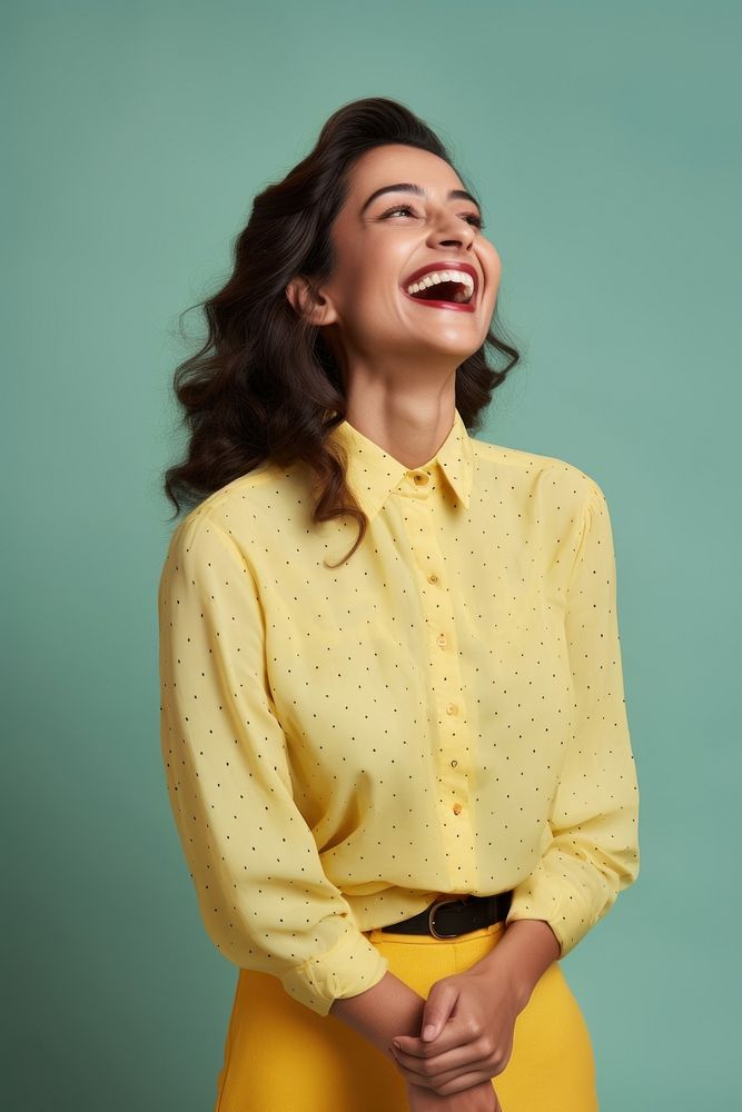 Indian women art teacher laughing woman background vibrant.