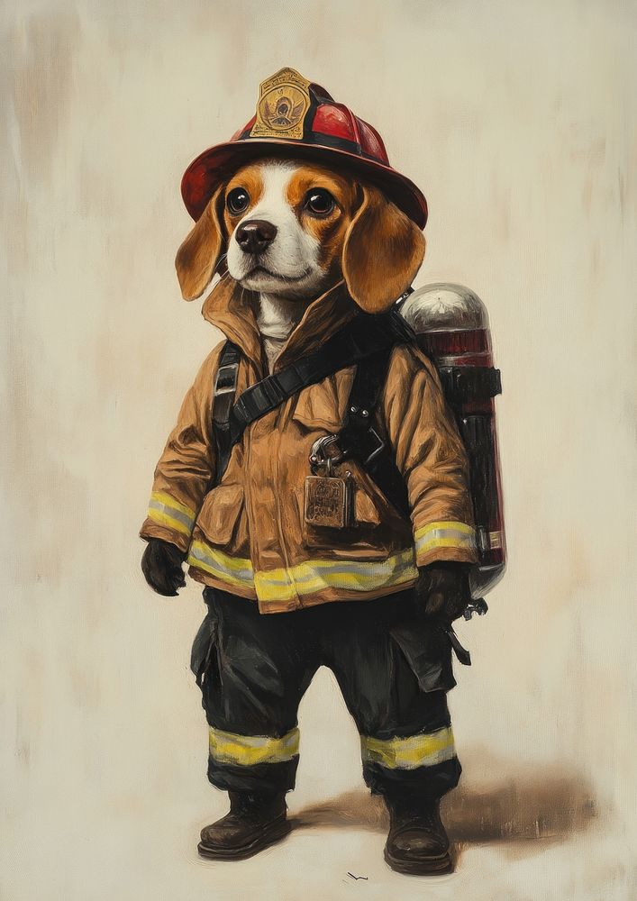 Beagle costumes wearing Firefighter animal firefighter painting.