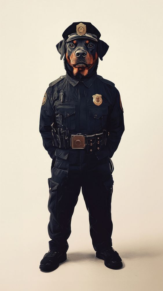 Rottweiler costumes wearing police officer human anthropomorphic.