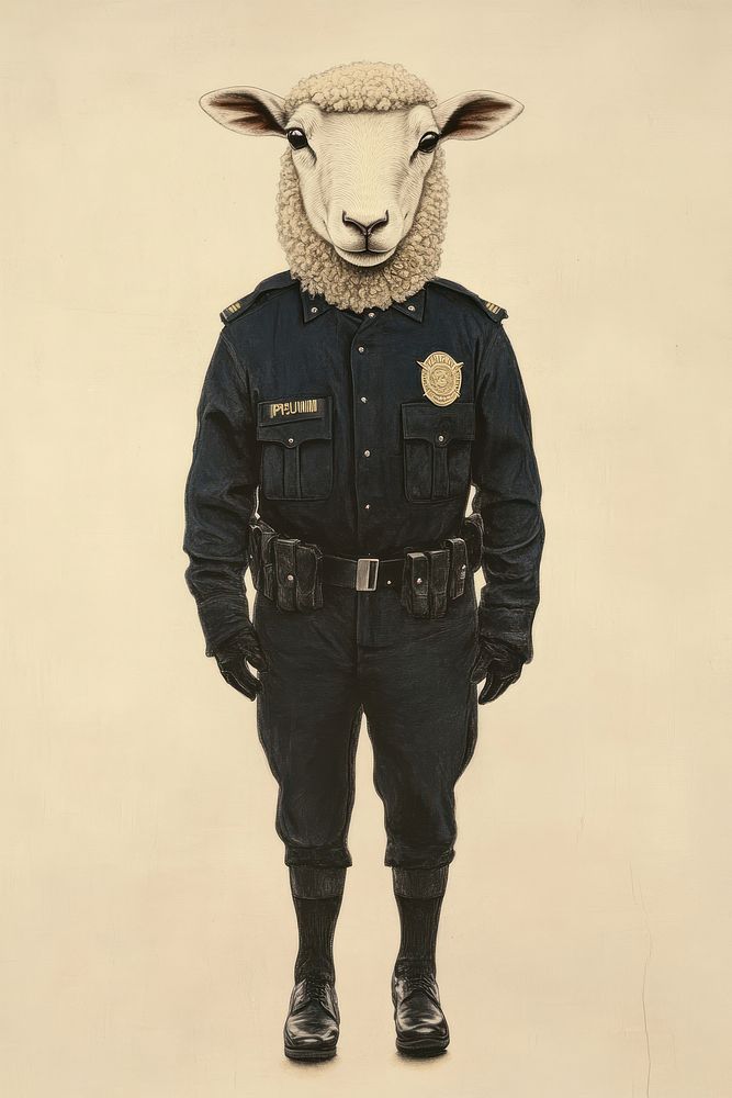 Sheep costumes wearing police animal officer human.