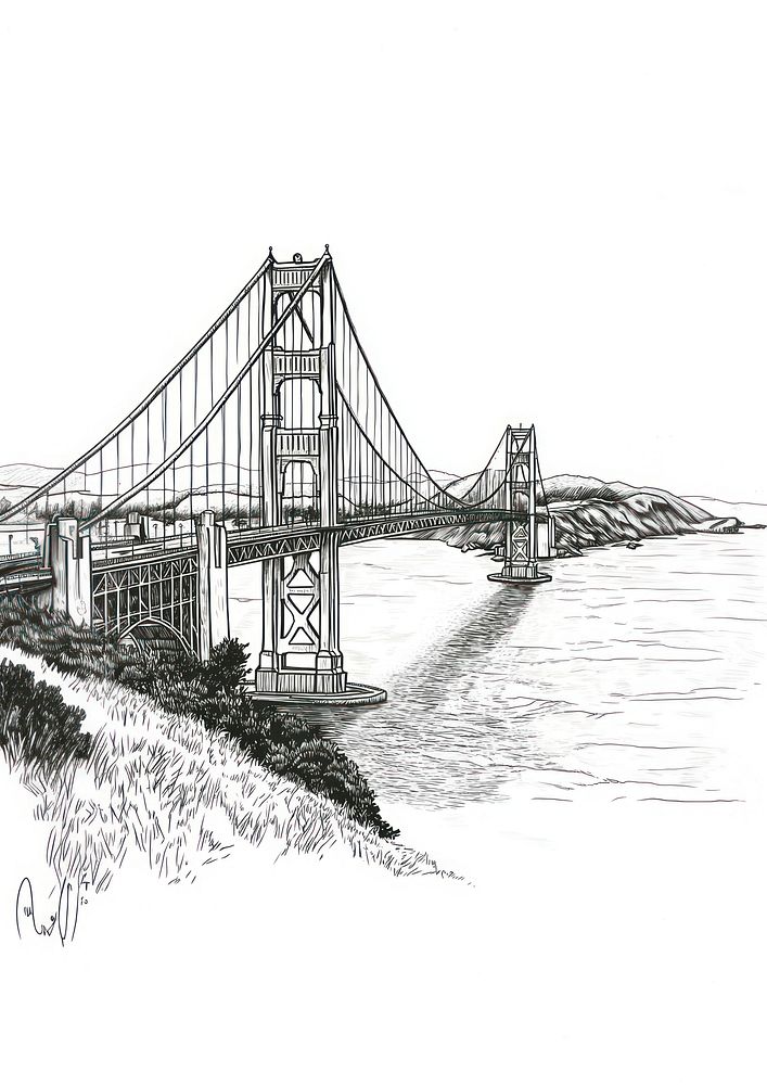 A Golden gate art illustration drawing.