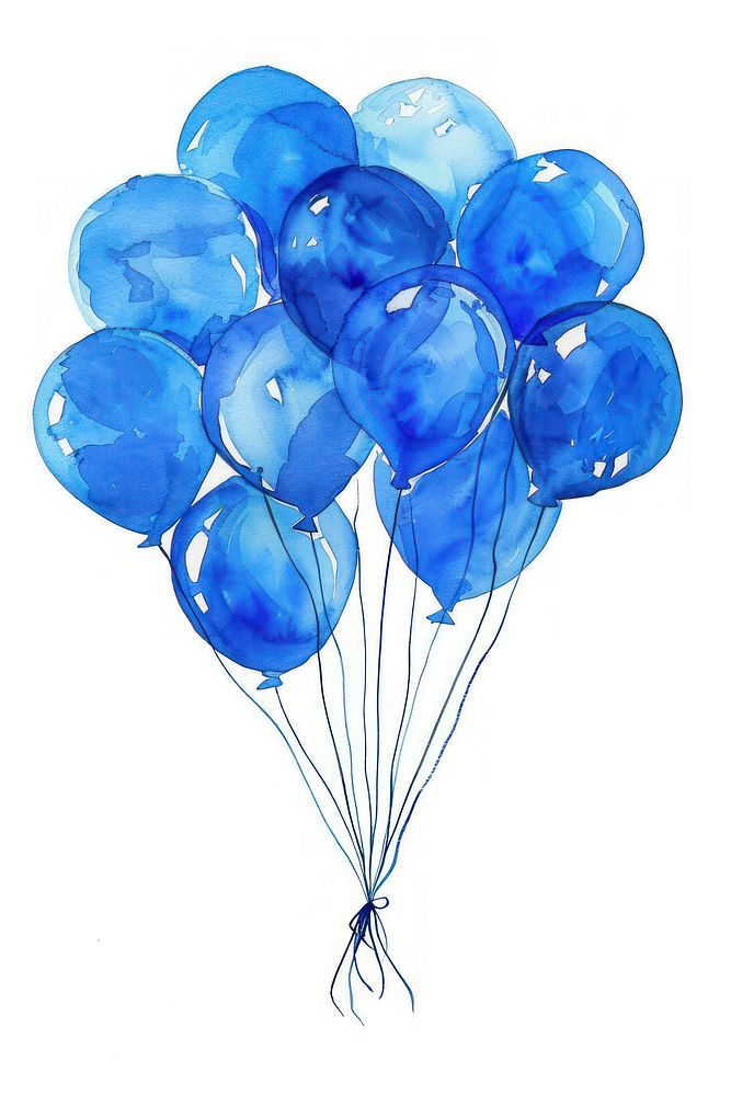 Blue balloons watercolor illustration hand-painted.