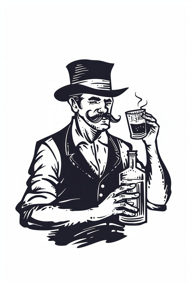 Vintage cowboy drinking whiskey illustration