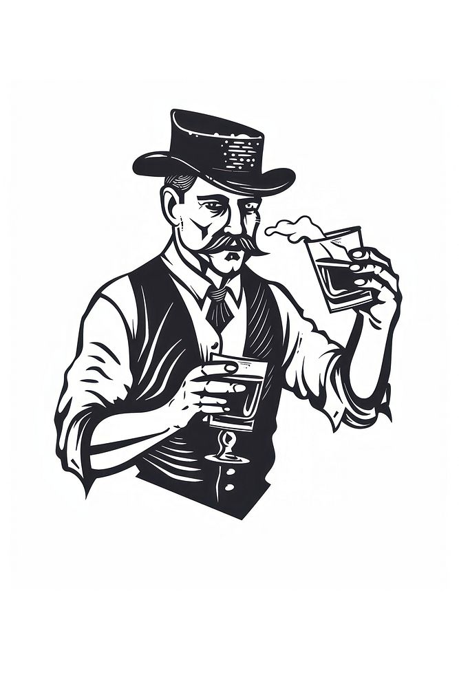 Vintage gentleman drinking whiskey illustration.