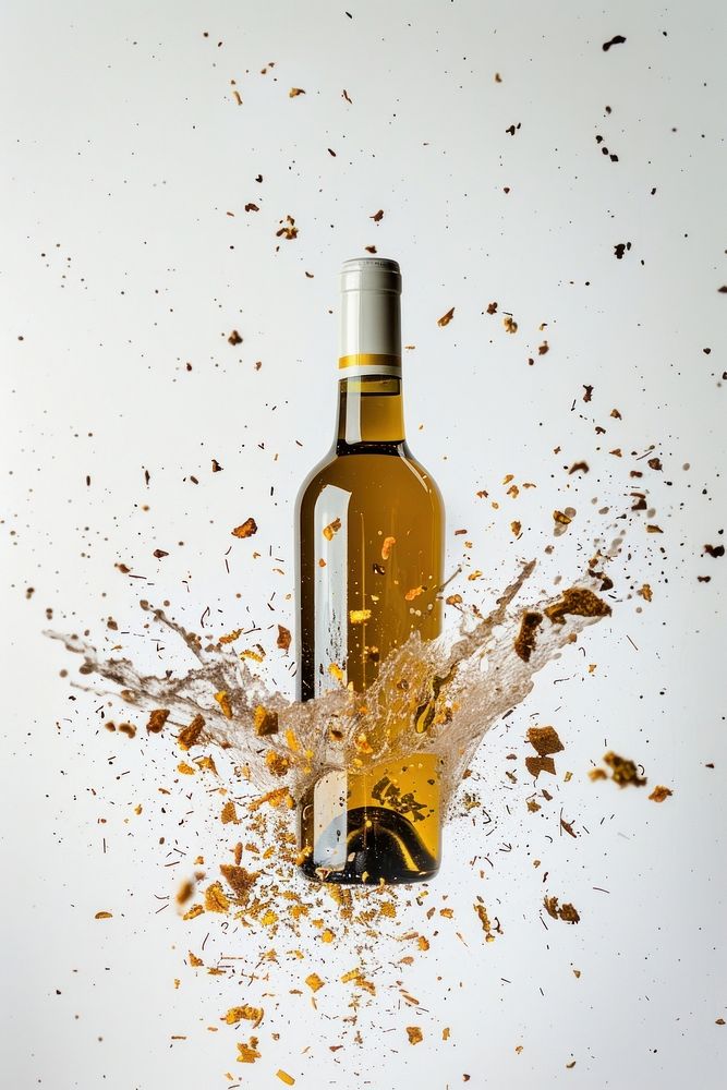 Exploding bottle white wine explosion splash photo.