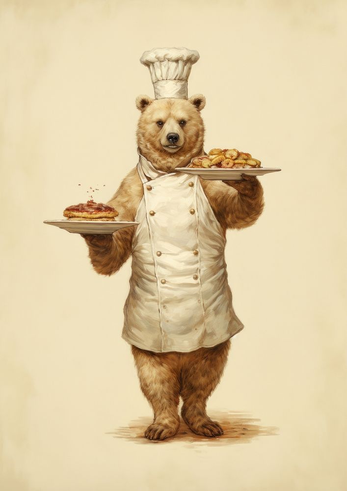 A bear costumes baker animal food illustration.