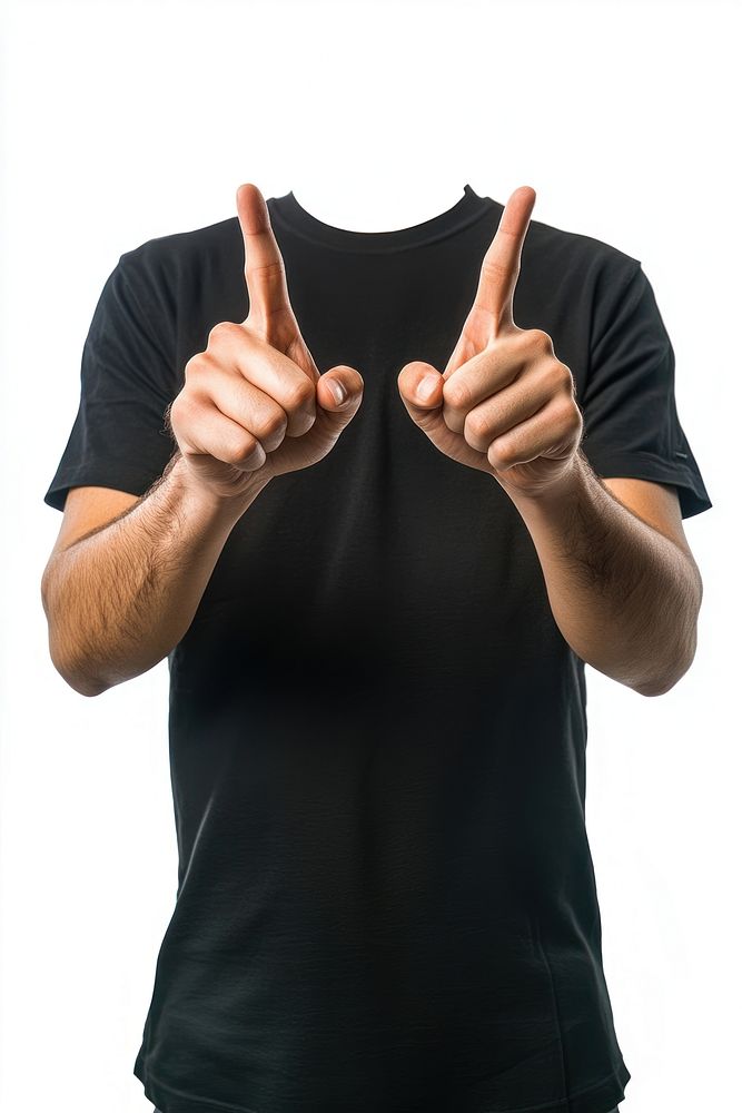 Young man showing fingers hands gesture person.