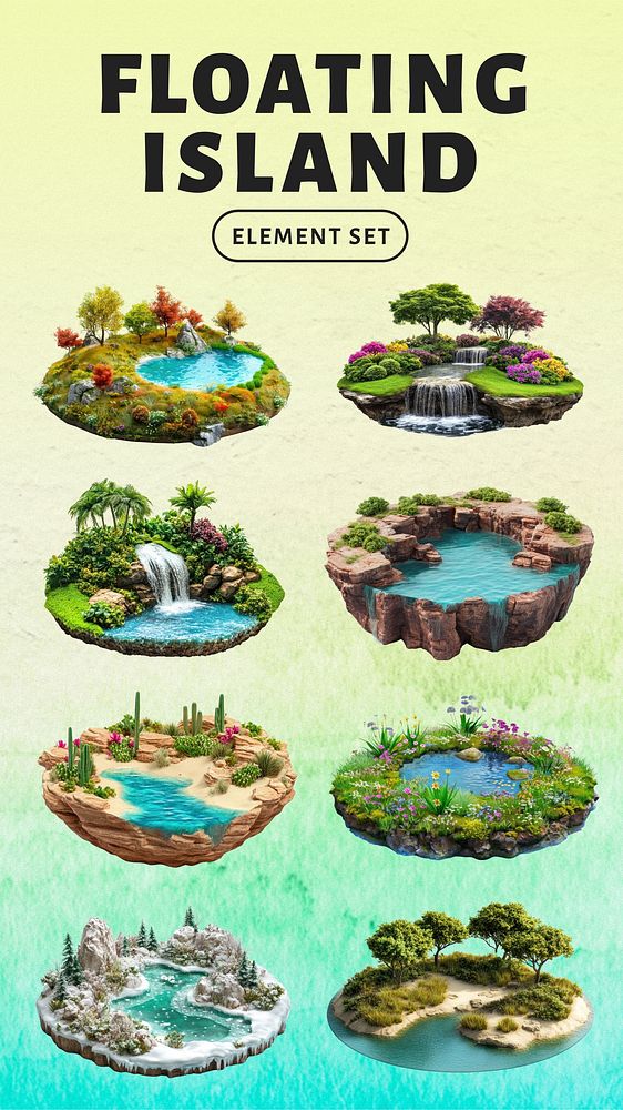 Floating island design element set