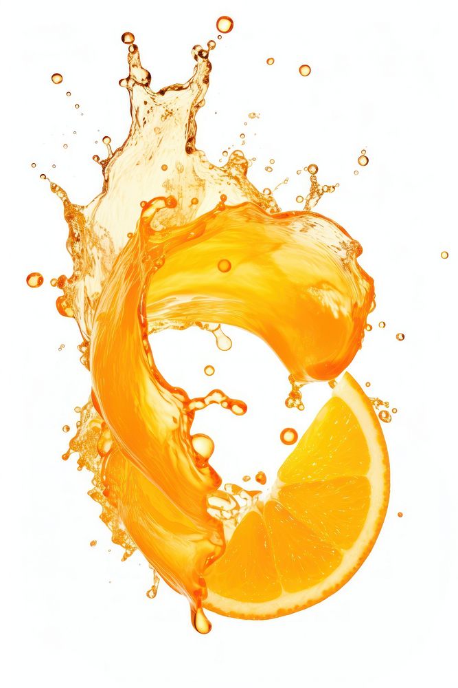 Floating orange beverage splash drink.