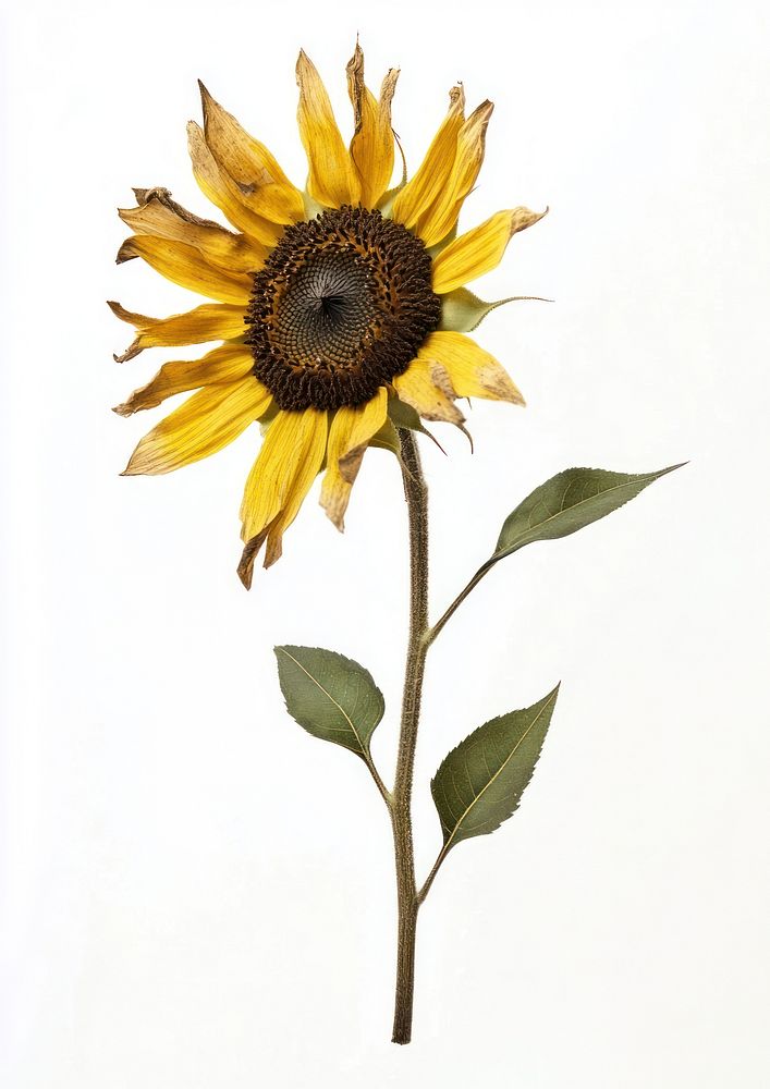 Real Pressed a sunflower plant illustration botanical.