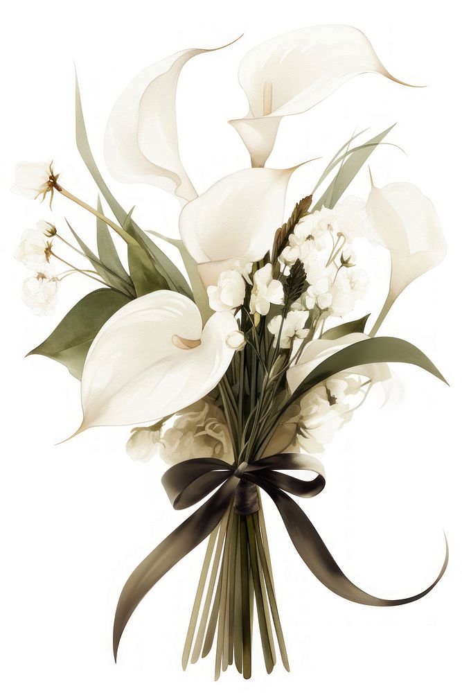 Black coquette white flower bouquet flowers art illustration.