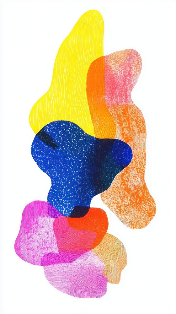 Abstract shaped Risograph style colorful shapes illustration.