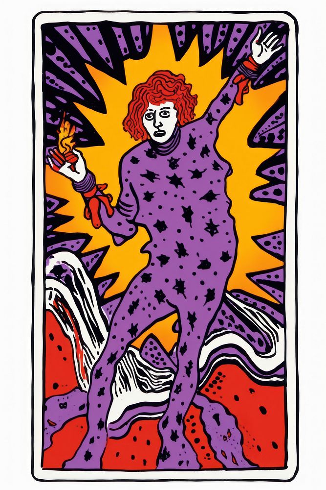 Tarot card illustration psychedelic background.