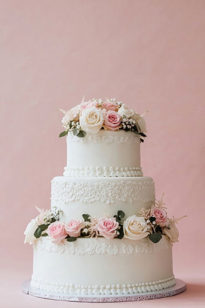 Wedding cake roses pink celebration.