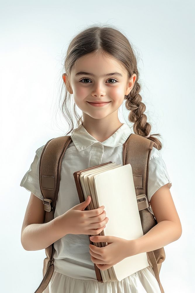 Young girl backpack student smiling.