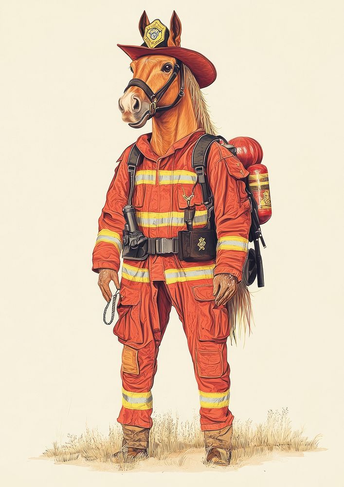 Arabian horse costumes wearing Firefighter firefighter animal human.