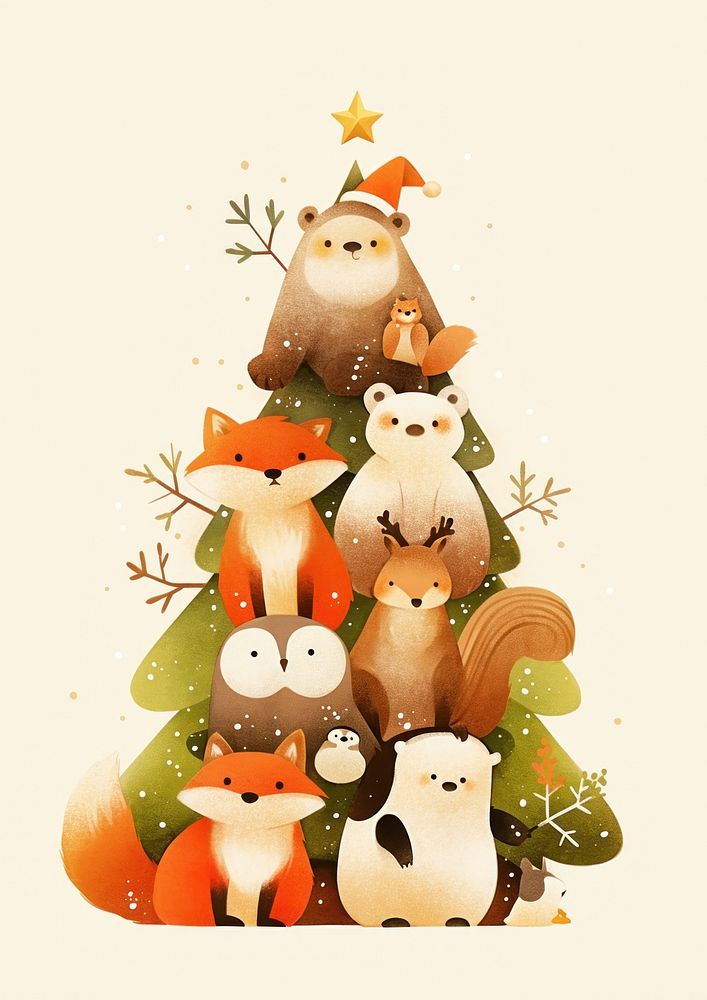 Cute forest animals christmas illustration woodland.