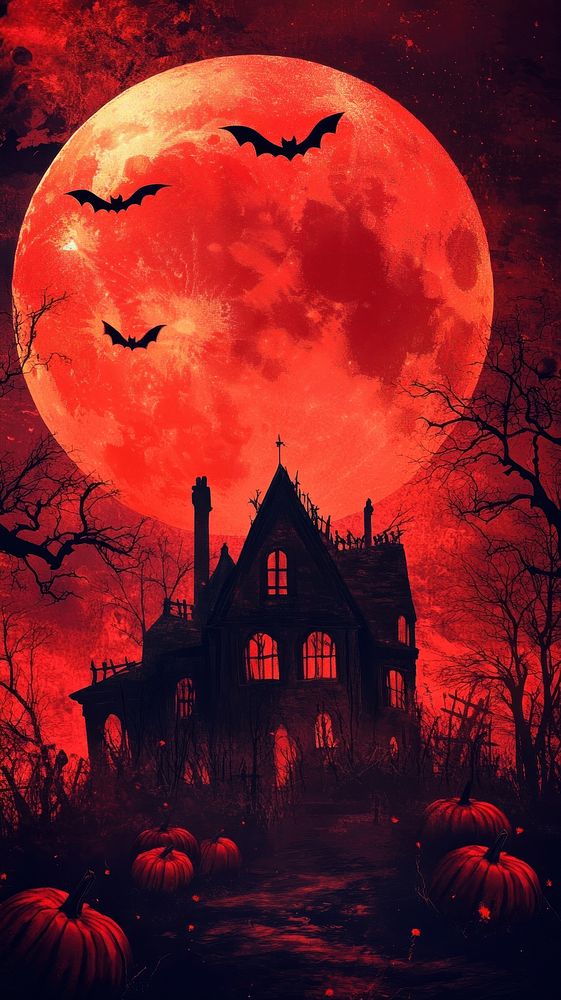 Halloween background moon pumpkins haunted.