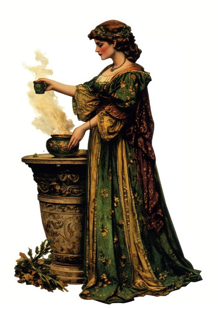 A witch brewing a potion painting clothing fashion.