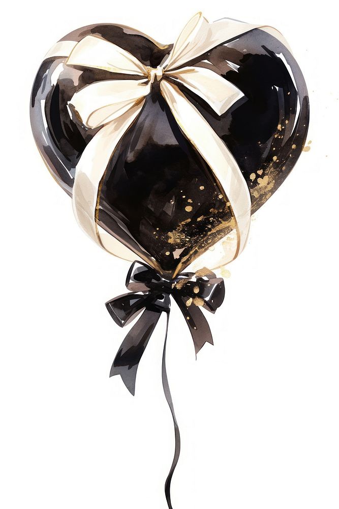 Black coquette heart balloon illustration ribbon decorative.