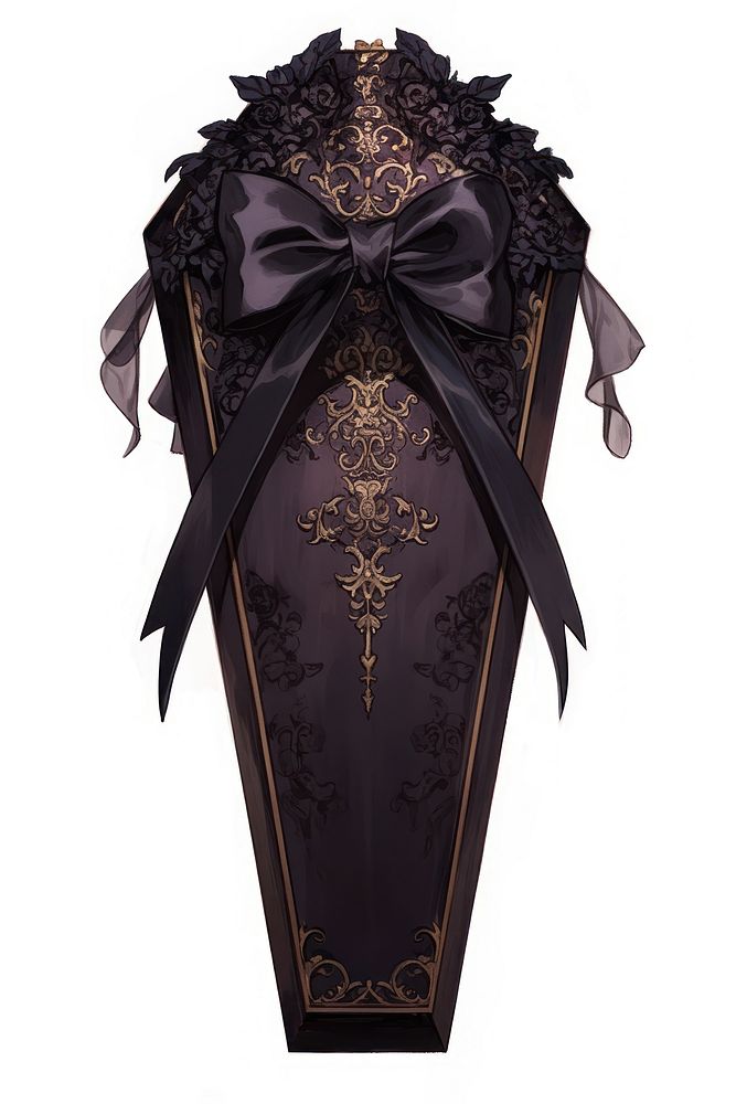 Coquette Ornate vampire coffin with velvet lining illustration ribbon ornate.