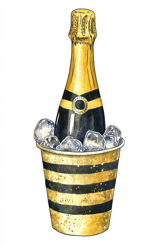 Gold and black striped Champagne bottle bucket illustration champagne.