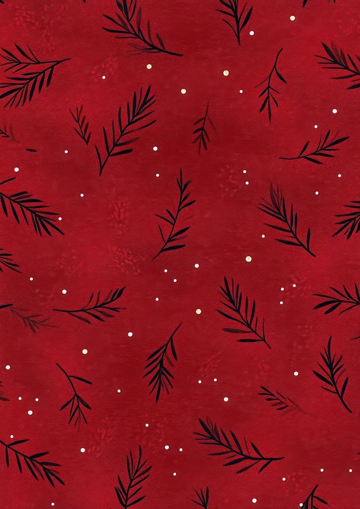 A dark red pattern with small pine leaves and dots background elegant design.