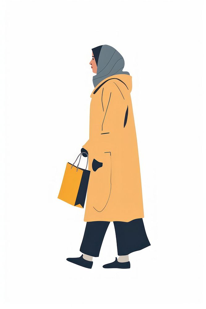 Female in winter outfit bag illustration shopping.