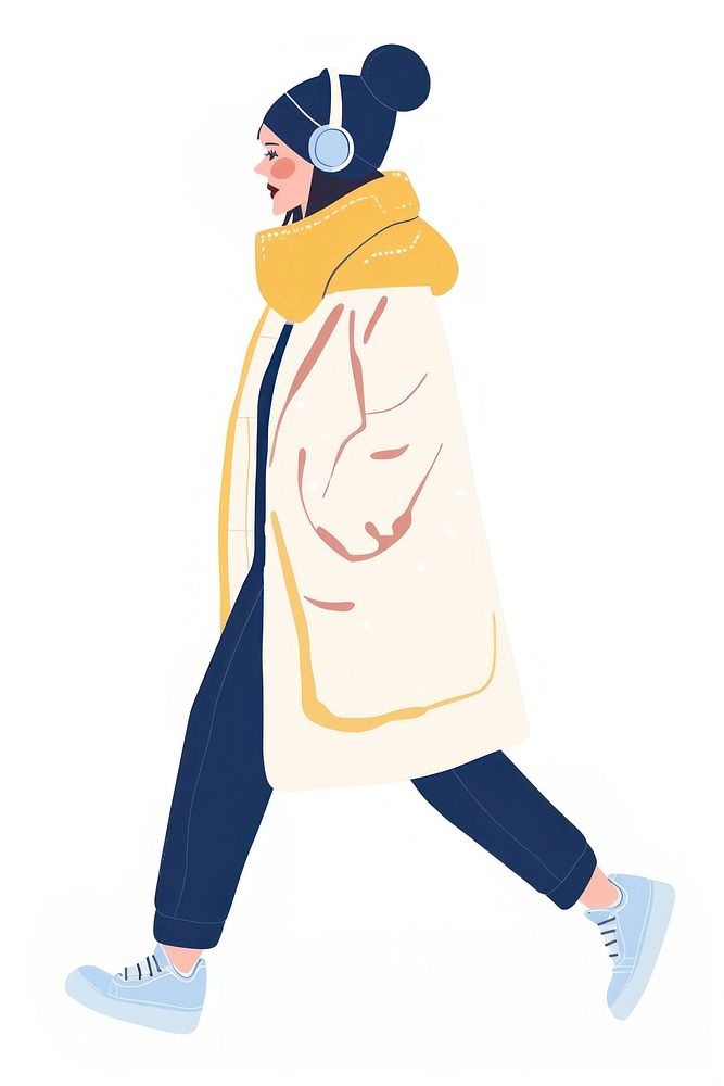 Female in winter outfit illustration walking style.