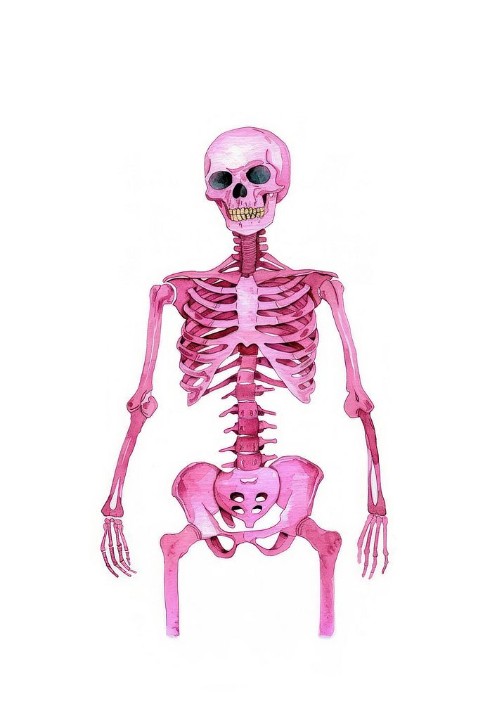 Human skeleton illustration drawing pink.