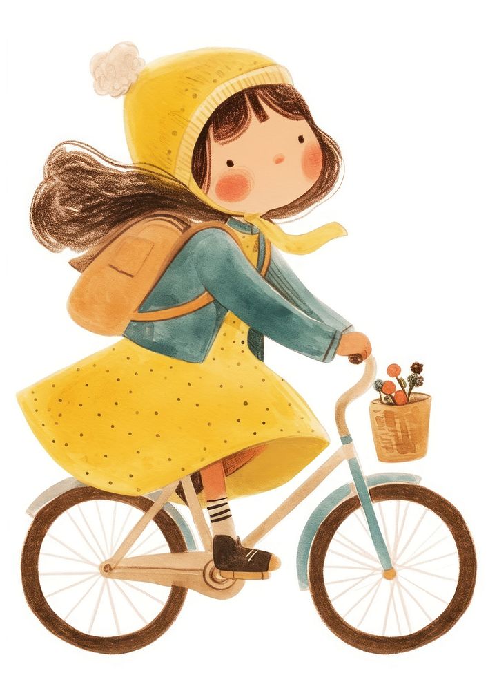 A cute girl riding a bike illustration children's bicycle.