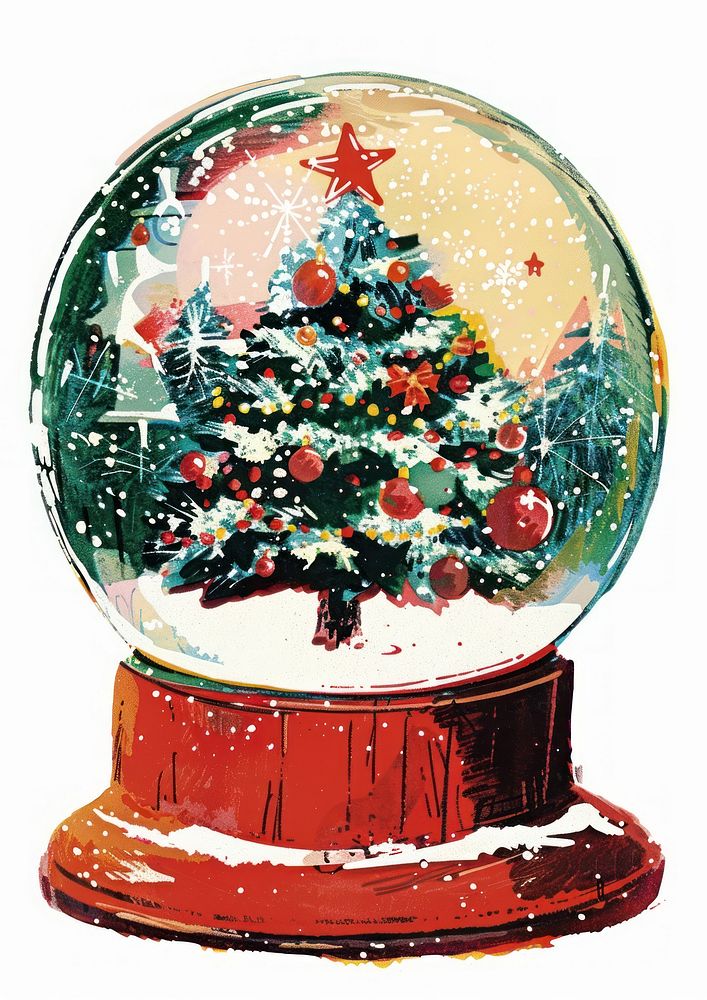 Christmas snow globe christmas tree art.