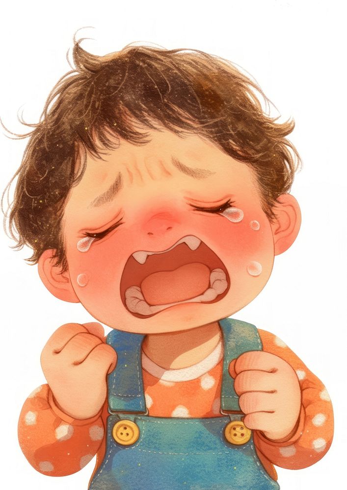 A cute boy crying illustration child face.