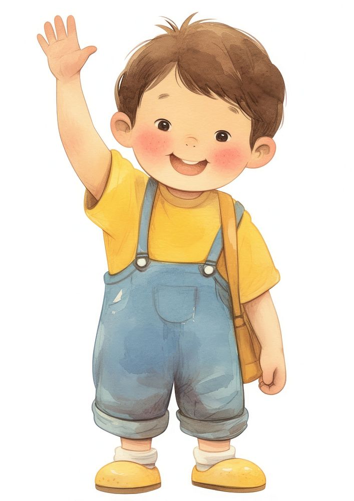 A cute boy waving hand illustration watercolor children's.