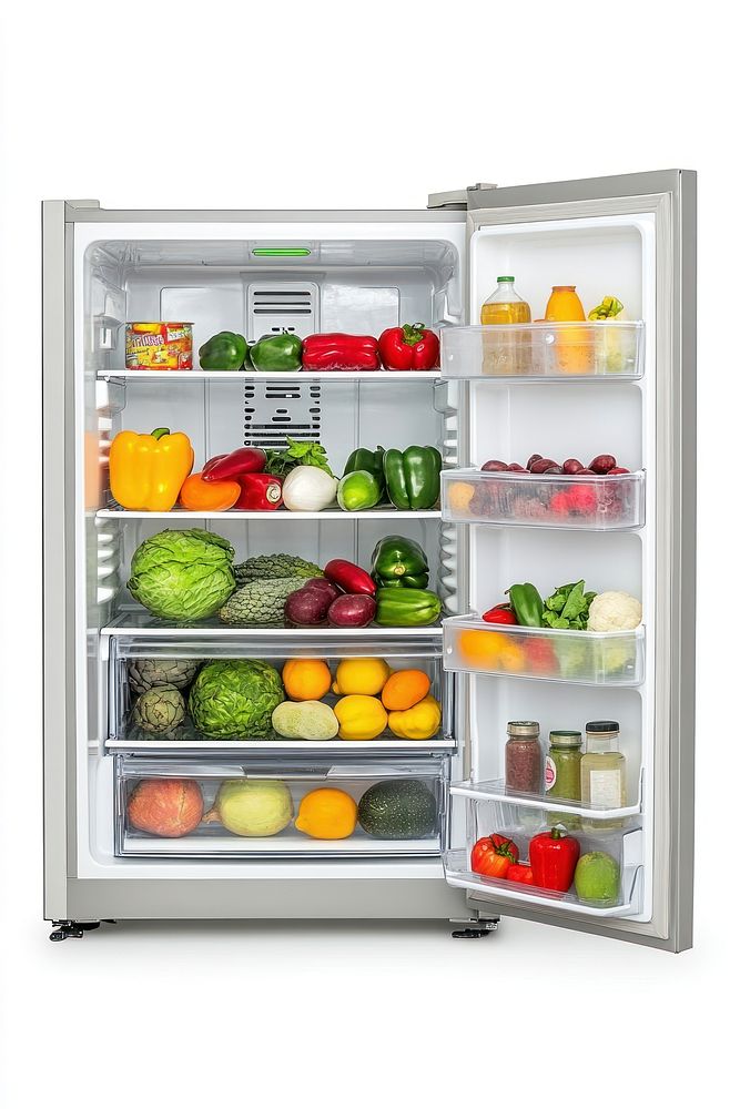 Real fridge refrigerator appliance produce.