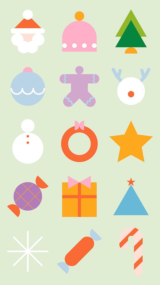 Flat vector style Christmas icons with pastel colors. Vector includes tree, gifts, and candy in a flat, minimalist style.…