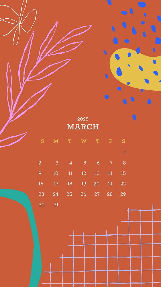 March 2025 calendar mobile wallpaper | Free Vector Template - rawpixel