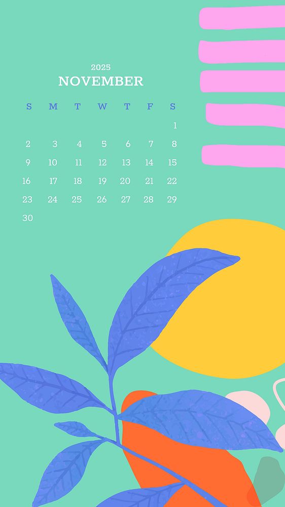 November 2025 calendar mobile wallpaper template vector