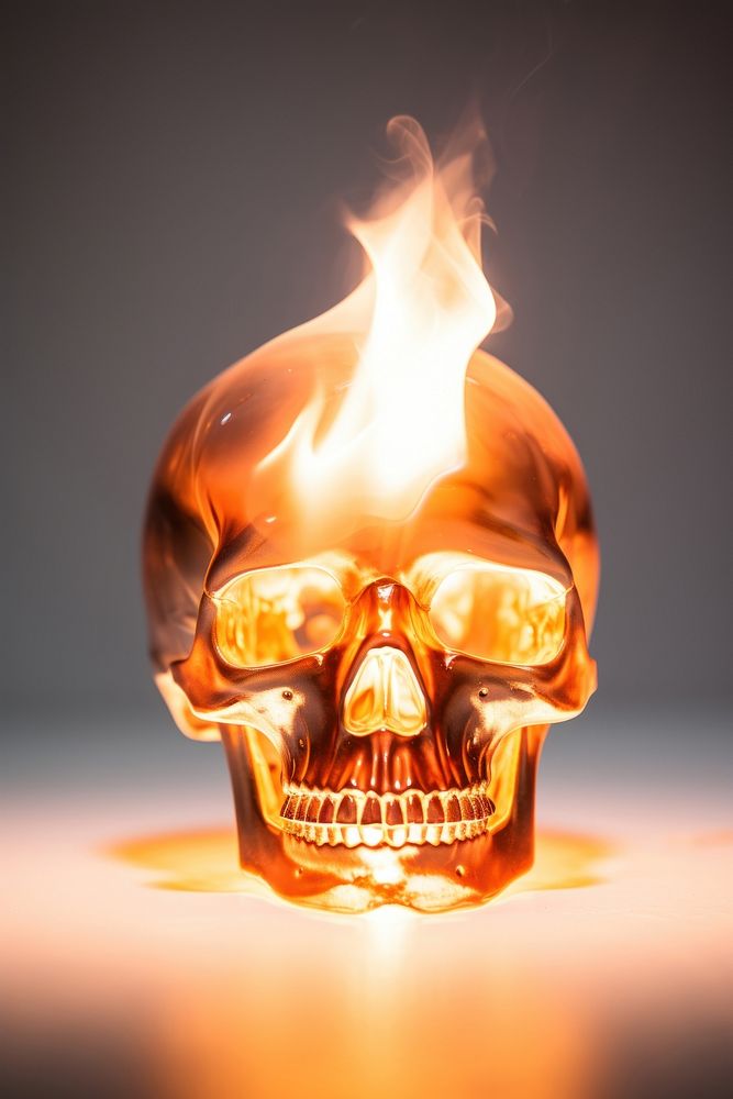 Crystal skull fire burning light.