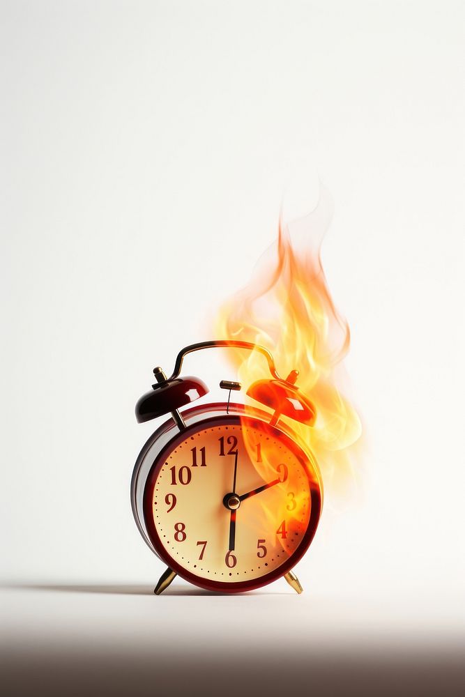 Alarm clock burning fire deadline.