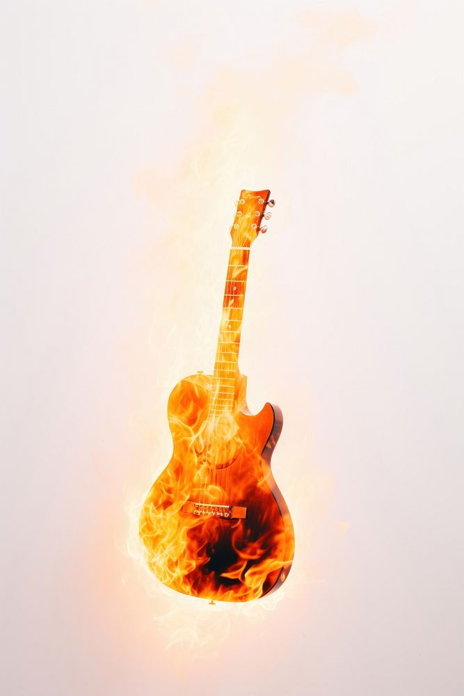 Guitar fire white background performance.