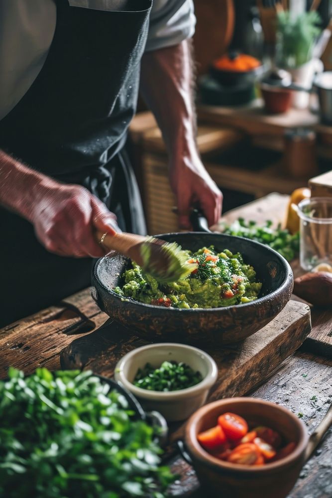 Guacamole cooking kitchen food. AI generated Image by rawpixel.