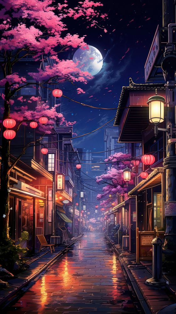 Japanese night city architecture outdoors | Premium Photo Illustration ...