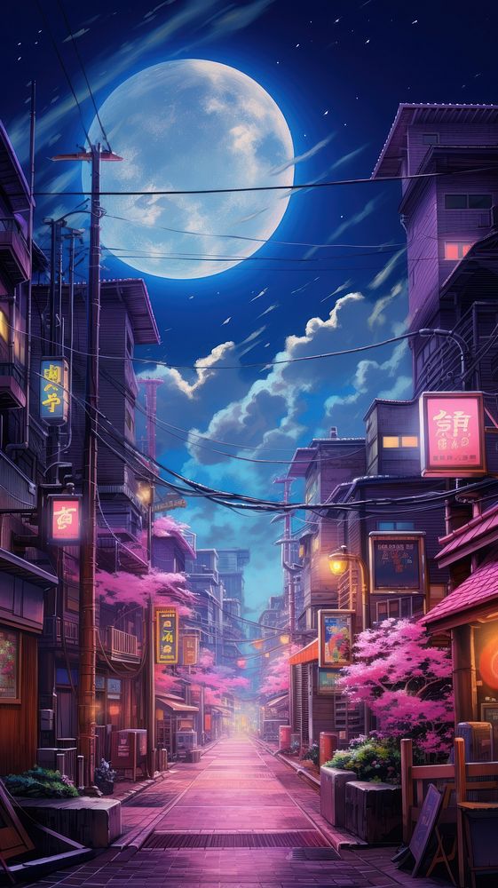  Japanese night city architecture astronomy outdoors. AI generated Image by rawpixel.