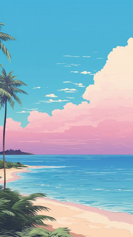  Japanese wallpaper beach outdoors horizon. AI generated Image by rawpixel.