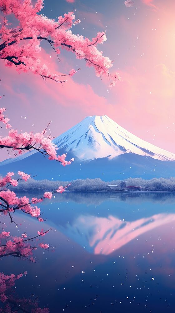 Fuji mountain landscape outdoors blossom. AI generated Image by rawpixel.