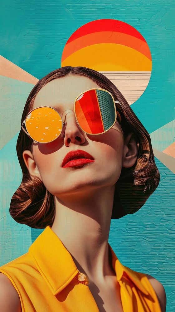 Collage Retro dreamy adult art sunglasses portrait.