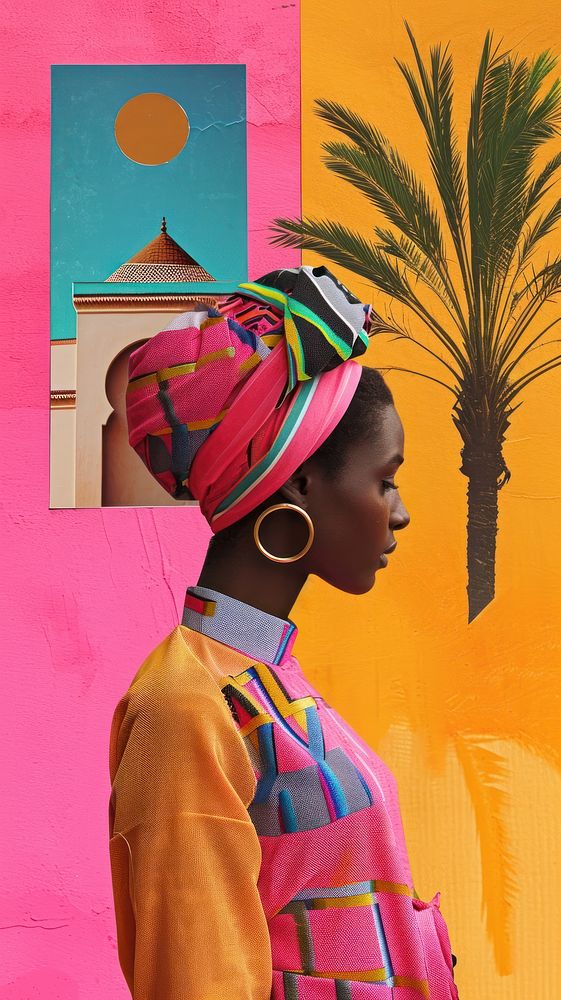 Collage Retro dreamy african portrait adult art.