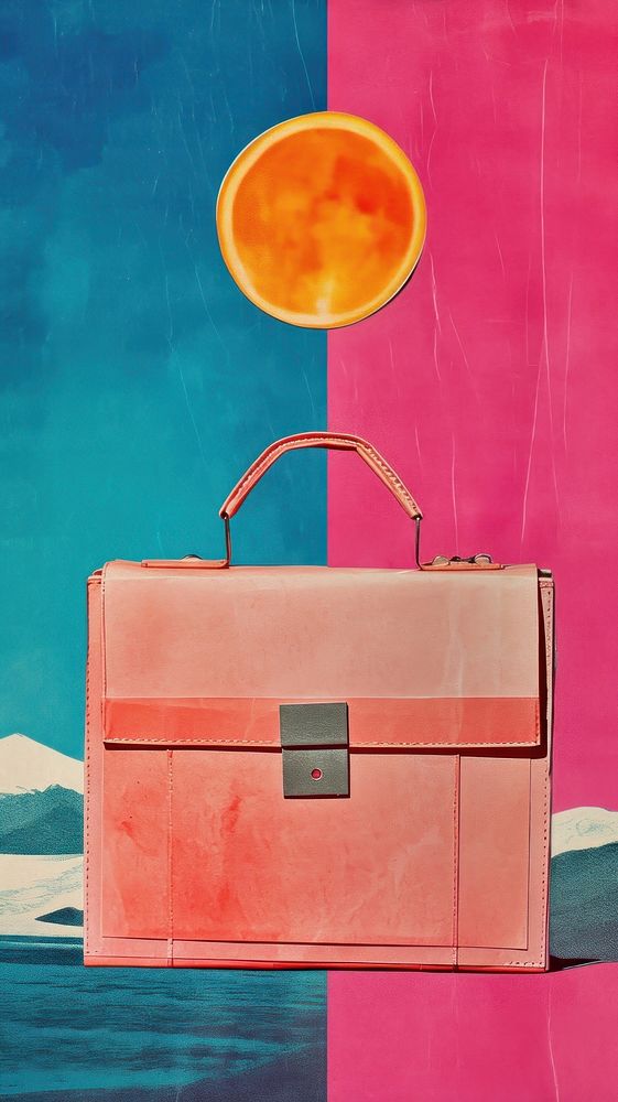 Collage Retro dreamy briefcase handbag art accessories.