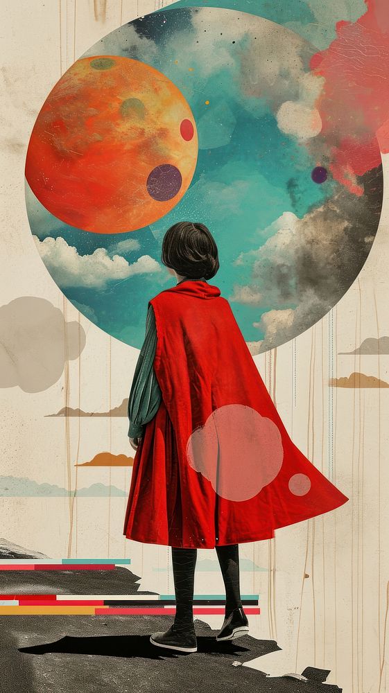 Collage Retro dreamy cape art painting adult.